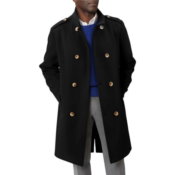 Runcati Mens Trench Coat Double Breasted Stand Collar Pea Coat Casual Fall
